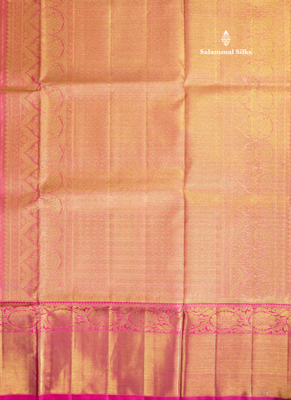Beautiful Pink Tissue Pure Kanjivaram Silk Saree 3G Zari with Contrast Magenta Evening Morning Border