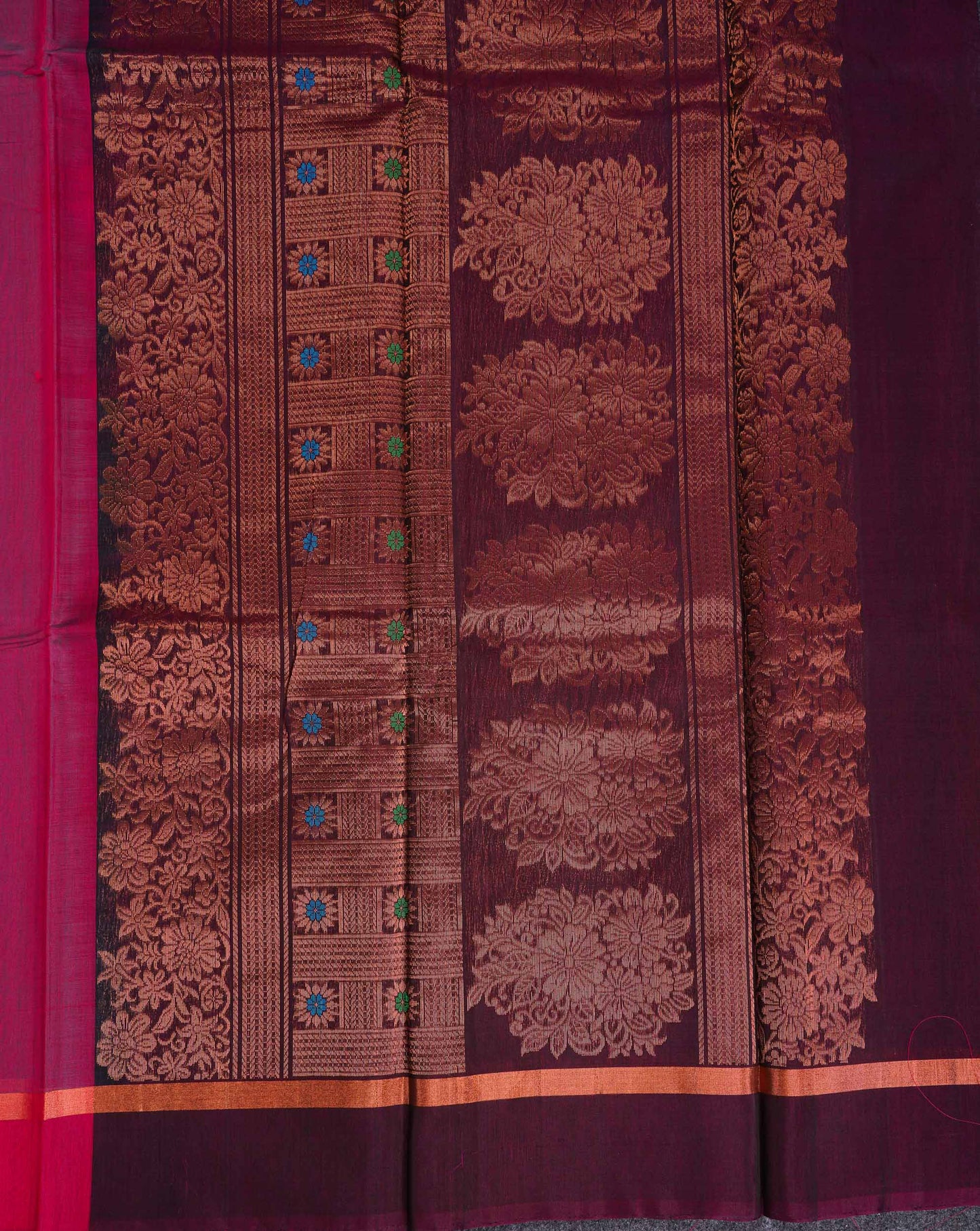 Beautiful Dual Tone Violet Butta With Menakari Work SICO Cotton Saree With Contrast Pink Fancy Border