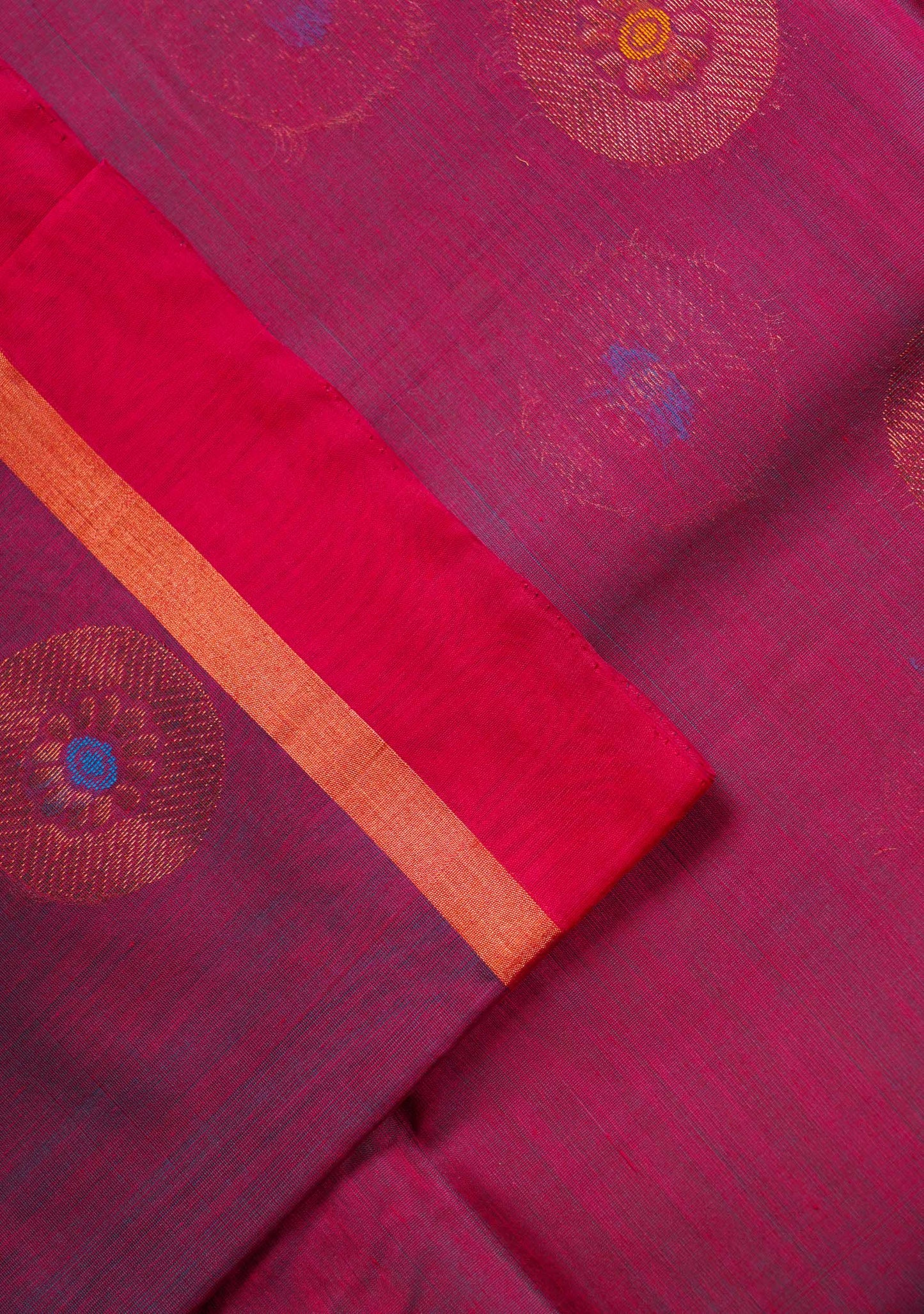 Beautiful Dual Tone Violet Butta With Menakari Work SICO Cotton Saree With Contrast Pink Fancy Border