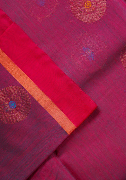 Beautiful Dual Tone Violet Butta With Menakari Work SICO Cotton Saree With Contrast Pink Fancy Border