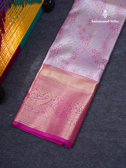 Semi Silk Pattu Pavadai Tissue ( Lavender ) With Contrast Pink Blouse 37"
