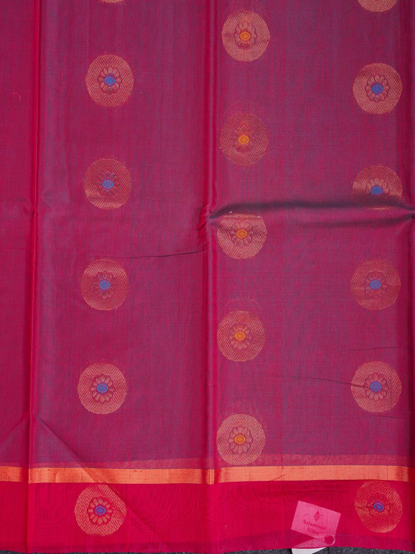 Beautiful Dual Tone Violet Butta With Menakari Work SICO Cotton Saree With Contrast Pink Fancy Border