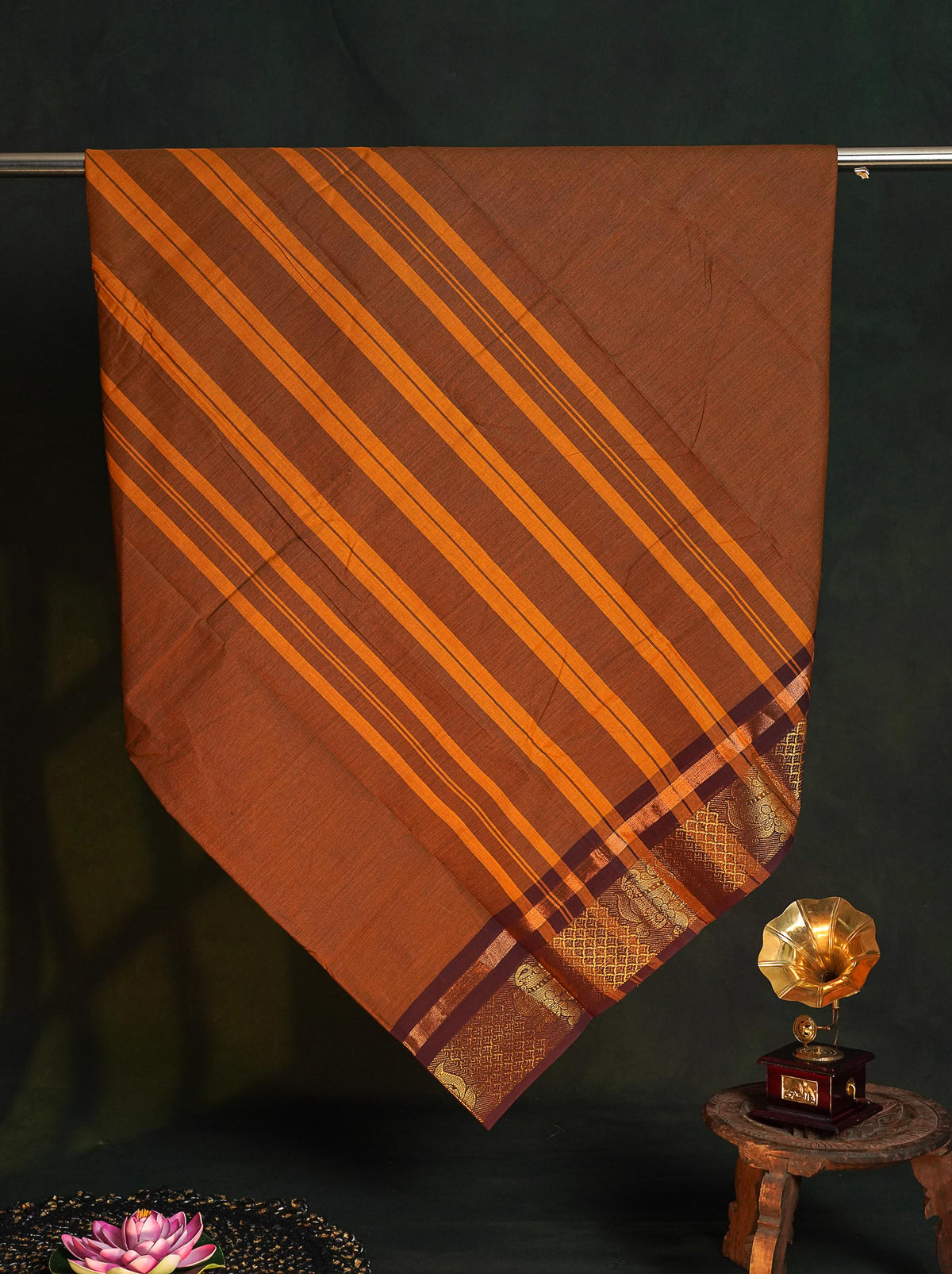 Chettinad Pure Cotton Saree - Rust Brown Colour Body Plain With Dark Brown Border 