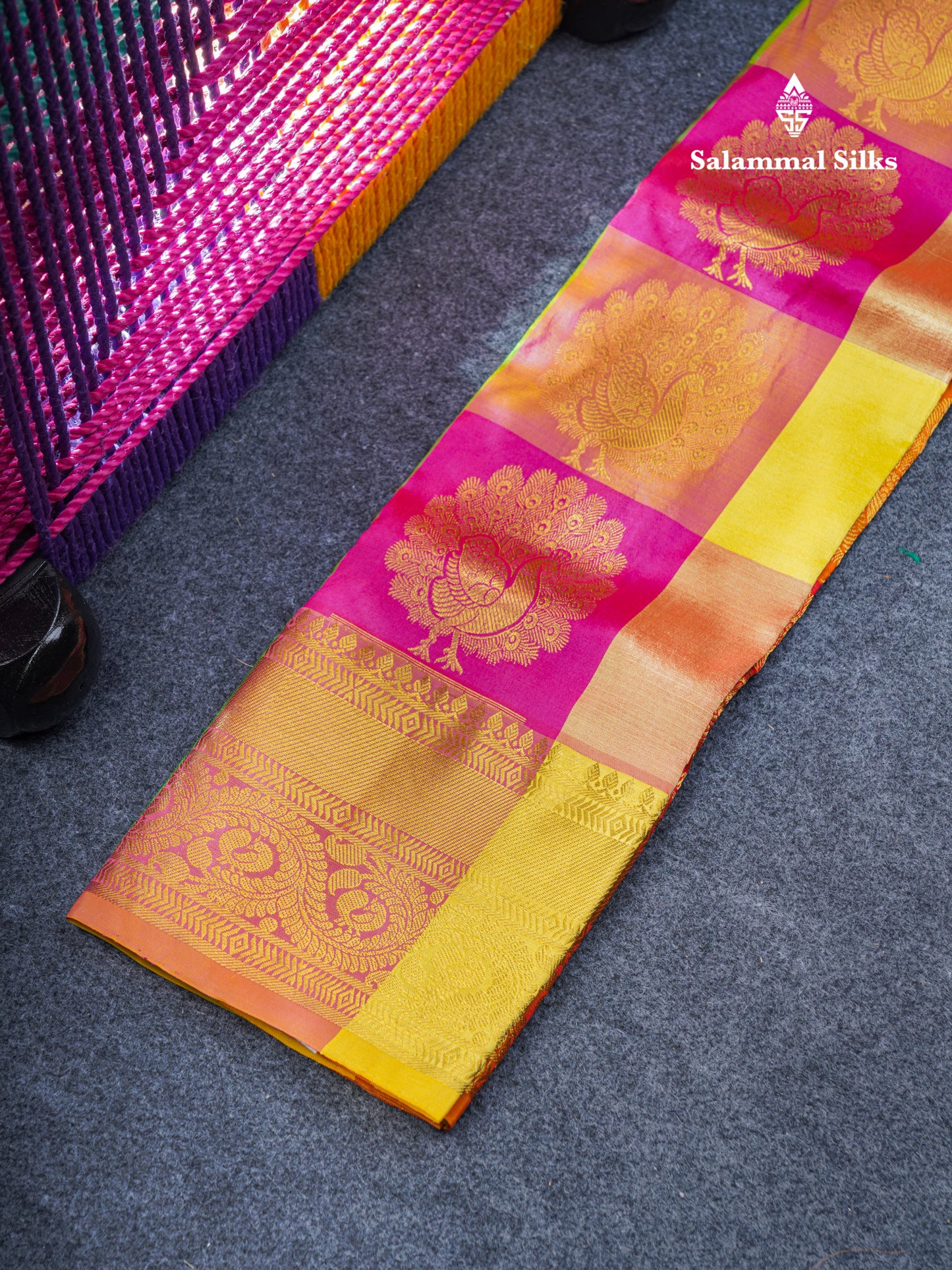 Pure Silk Pattu Pavadai (MultiColour Checks) With Green Blouse 27"