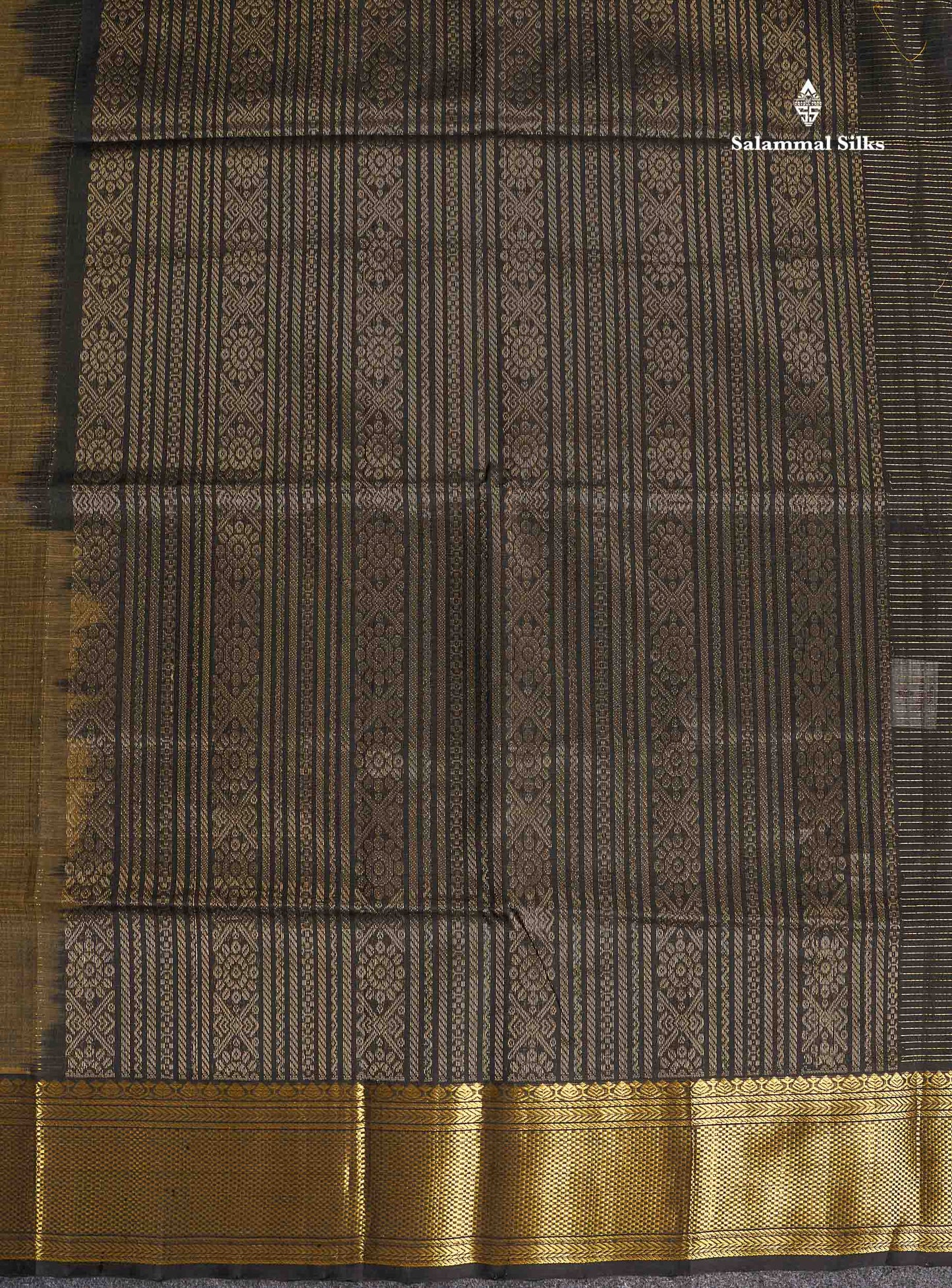 Pure Silk Cotton Saree - Dark Olive Green Colour Body Zari Lines With Butta & Black Border