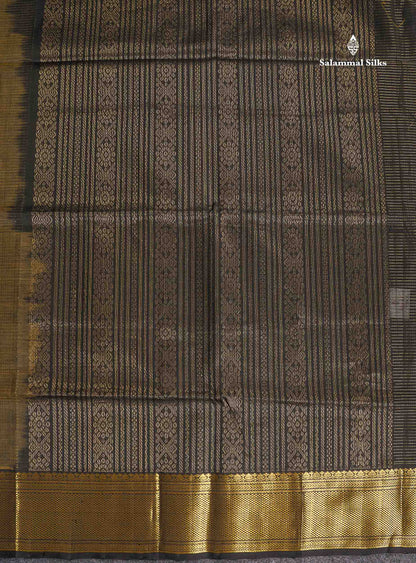 Pure Silk Cotton Saree - Dark Olive Green Colour Body Zari Lines With Butta & Black Border