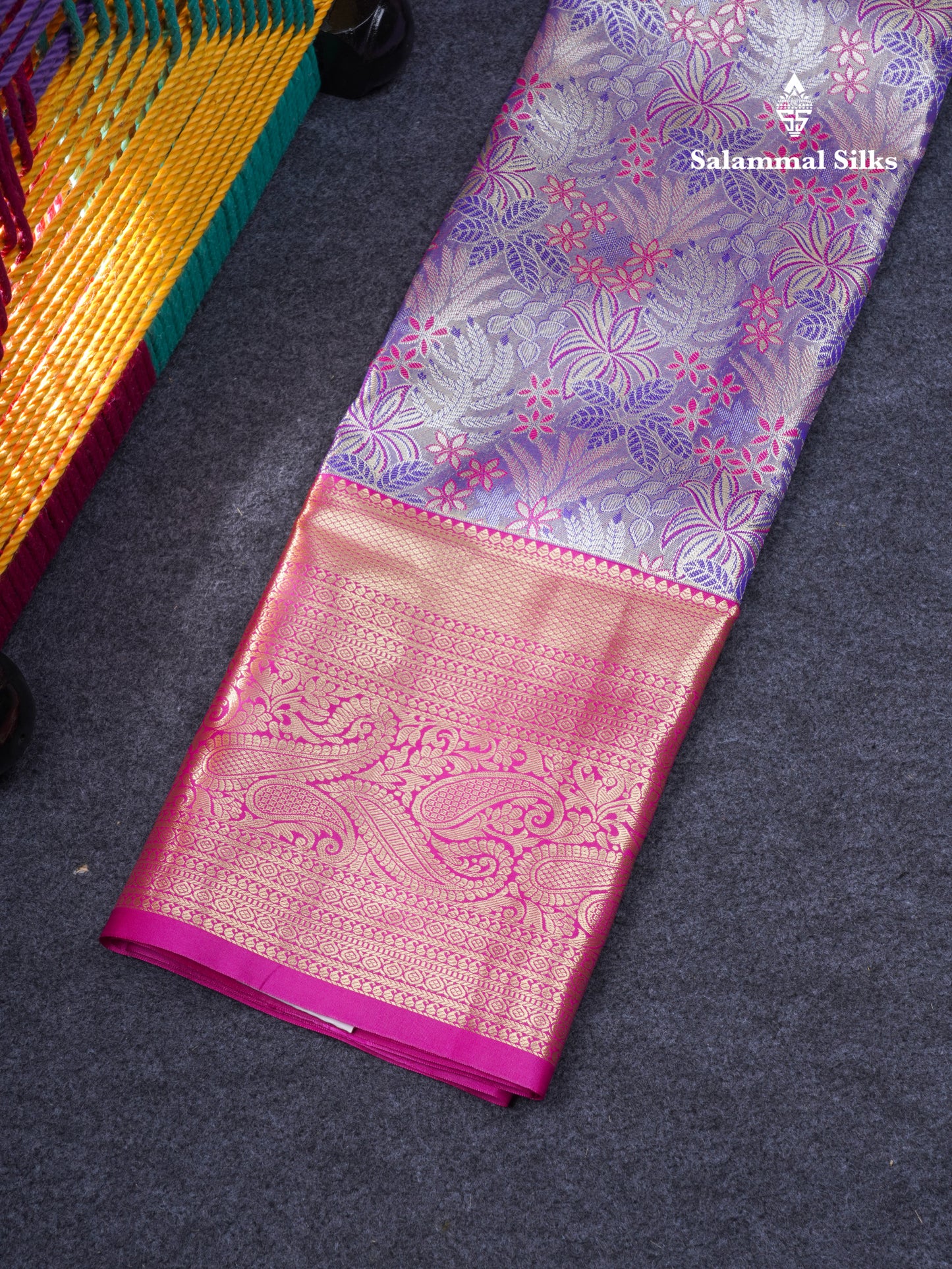 Semi Silk Pattu Pavadai Tissue ( Lavender ) With Contrast Pink Blouse 37"