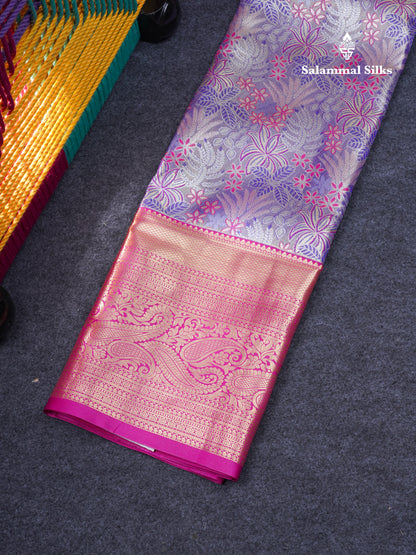 Semi Silk Pattu Pavadai Tissue ( Lavender ) With Contrast Pink Blouse 37"