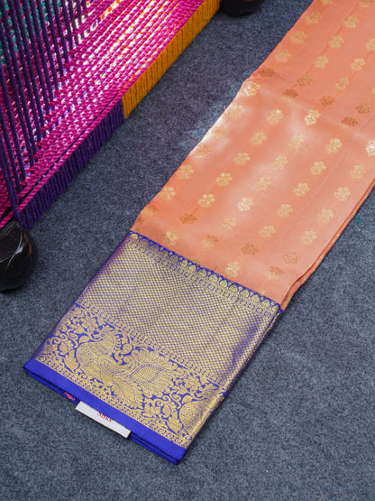 Pure Silk Pattu Pavadai (Peach) With Royal Blue Blouse 27"