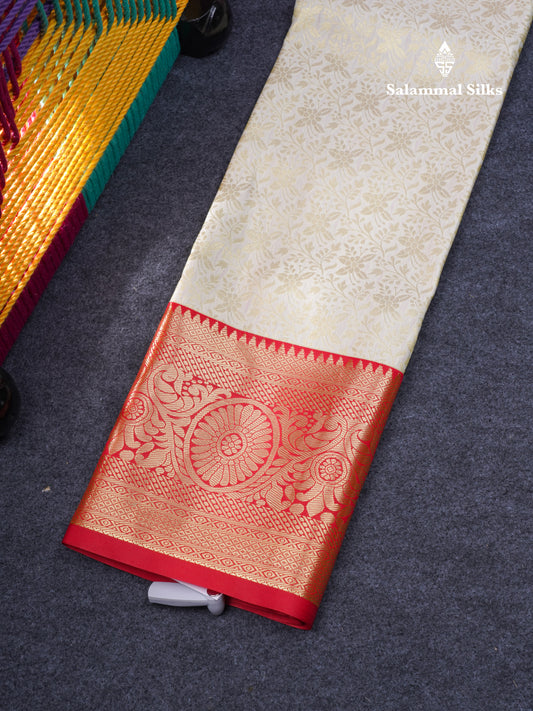 Semi Silk Pattu Pavadai ( Half White ) With Contrast Red Blouse 36.5"