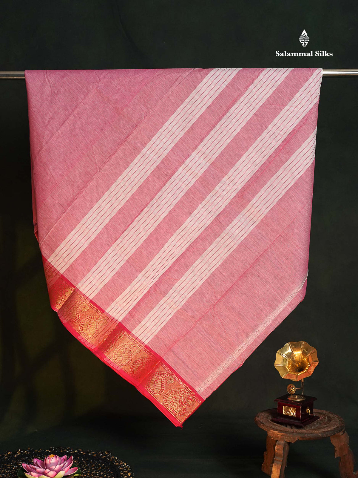 Chettinad Pure Cotton Saree - Light Pink Colour Body Plain With Pink Border 