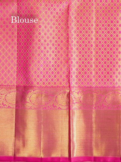 Beautiful Pink Tissue Pure Kanjivaram Silk Saree 3G Zari with Contrast Magenta Evening Morning Border