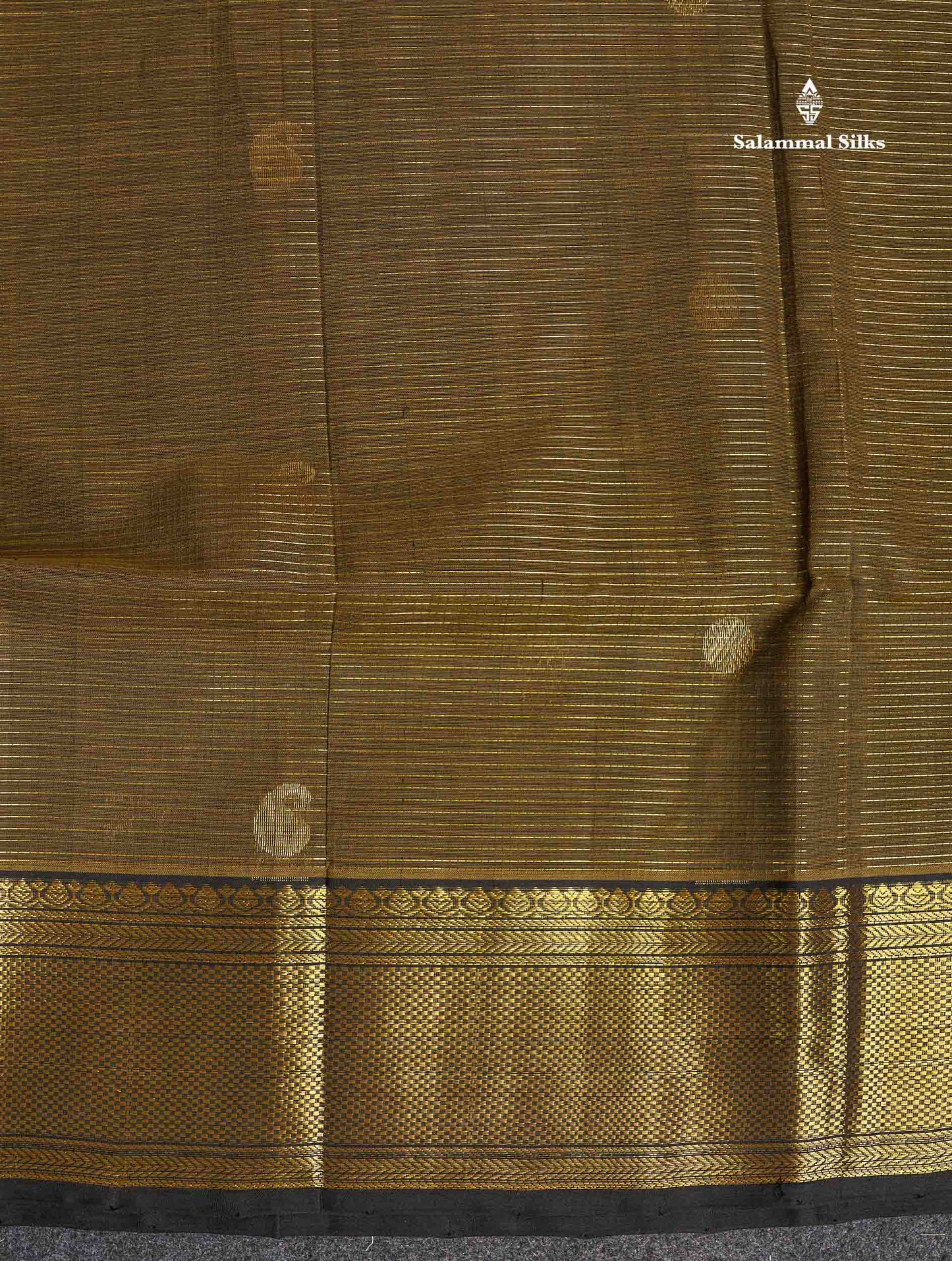 Pure Silk Cotton Saree - Dark Olive Green Colour Body Zari Lines With Butta & Black Border
