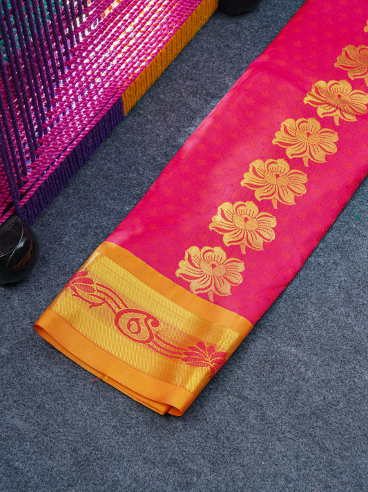 Semi Silk Pattu Pavadai (Redish Pink) With Orange Blouse 27"