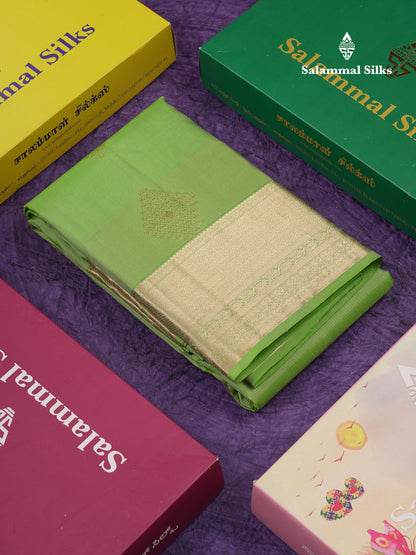 Beautiful Light Parrot Green Pure Kanjivaram Silk Saree With Traditional Border