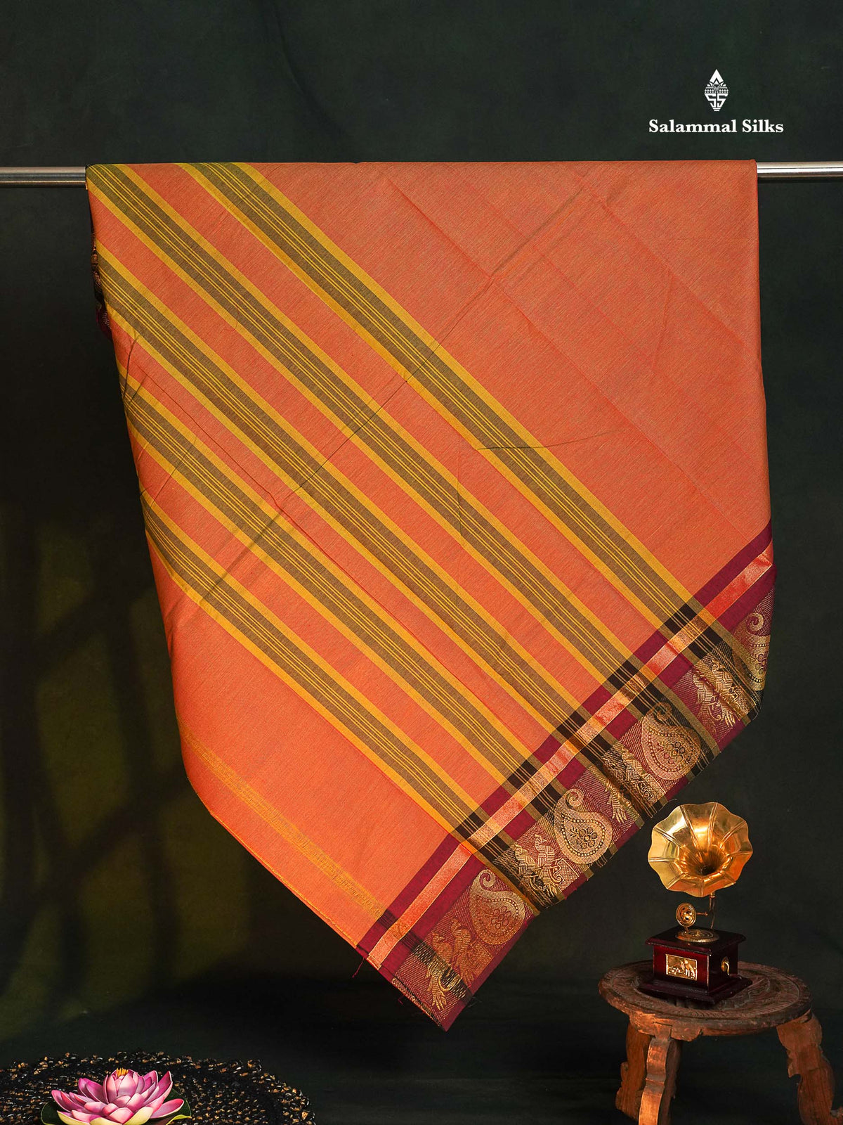 Chettinad Pure Cotton Saree - Olive Green Colour Body Plain With Black Border