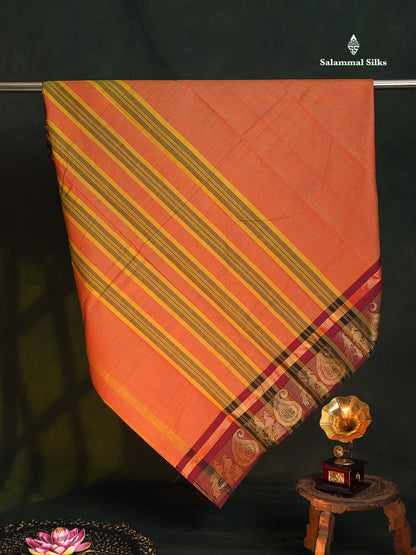 Chettinad Pure Cotton Saree - Olive Green Colour Body Plain With Black Border