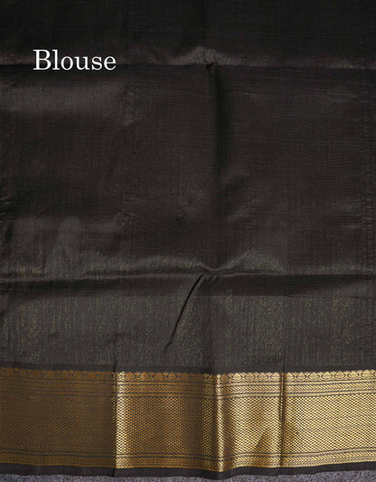 Pure Silk Cotton Saree - Dark Olive Green Colour Body Zari Lines With Butta & Black Border