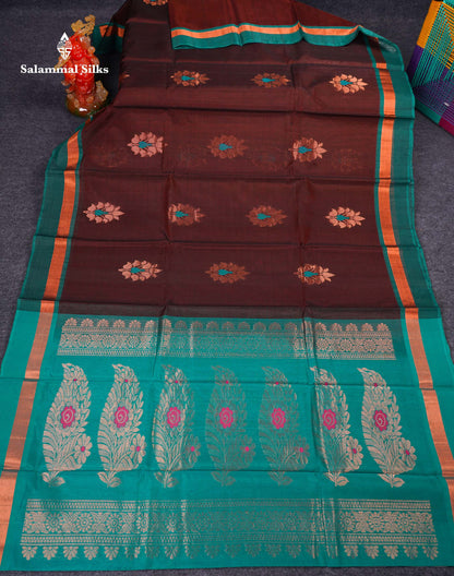 Beautiful Ananda Blue Zari Butta Menakari Work SICO Cotton Saree With Contrast Pink Blouse