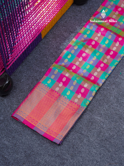 Pure Silk Pattu Pavadai ( MultiColour Checks ) With Red Blouse 27"