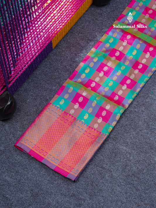 Pure Silk Pattu Pavadai ( MultiColour Checks ) With Red Blouse 27"