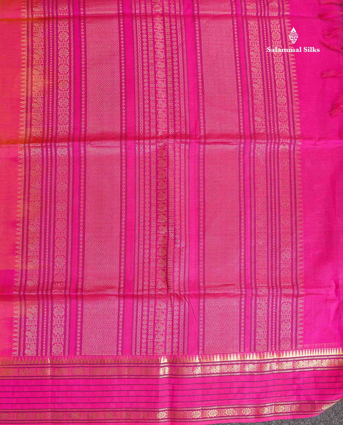 Pure Silk Cotton Saree - Pink Colour Body Thread Butta & Dark Purple Traditional Border