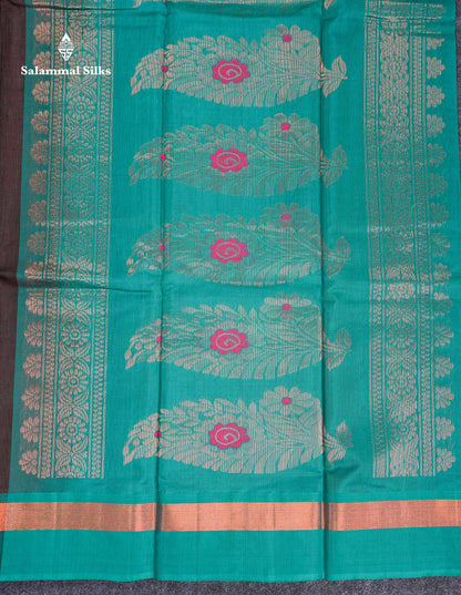 Beautiful Ananda Blue Zari Butta Menakari Work SICO Cotton Saree With Contrast Pink Blouse