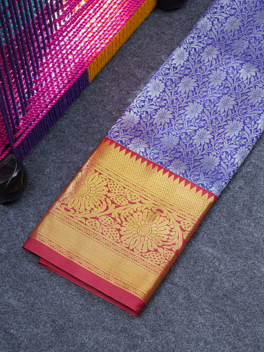 Semi Silk Pattu Pavadai ( Navy Blue ) With Maroon Blouse 27"