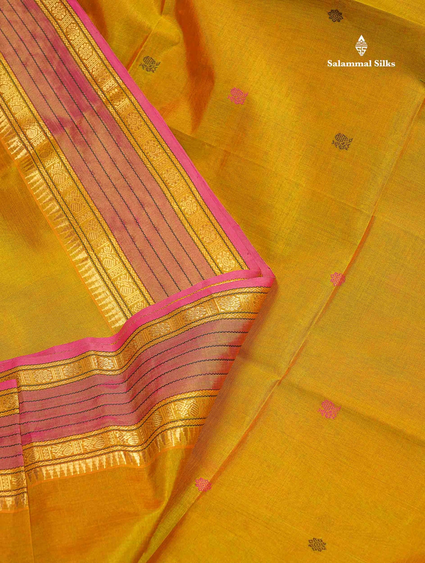 Pure Silk Cotton Saree - Pink Colour Body Thread Butta & Dark Purple Traditional Border