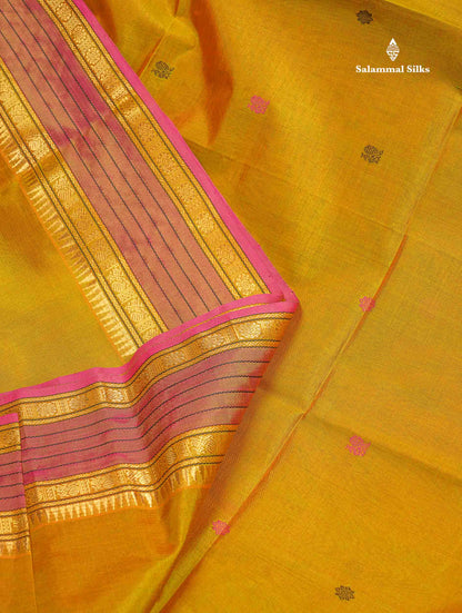 Pure Silk Cotton Saree - Pink Colour Body Thread Butta & Dark Purple Traditional Border
