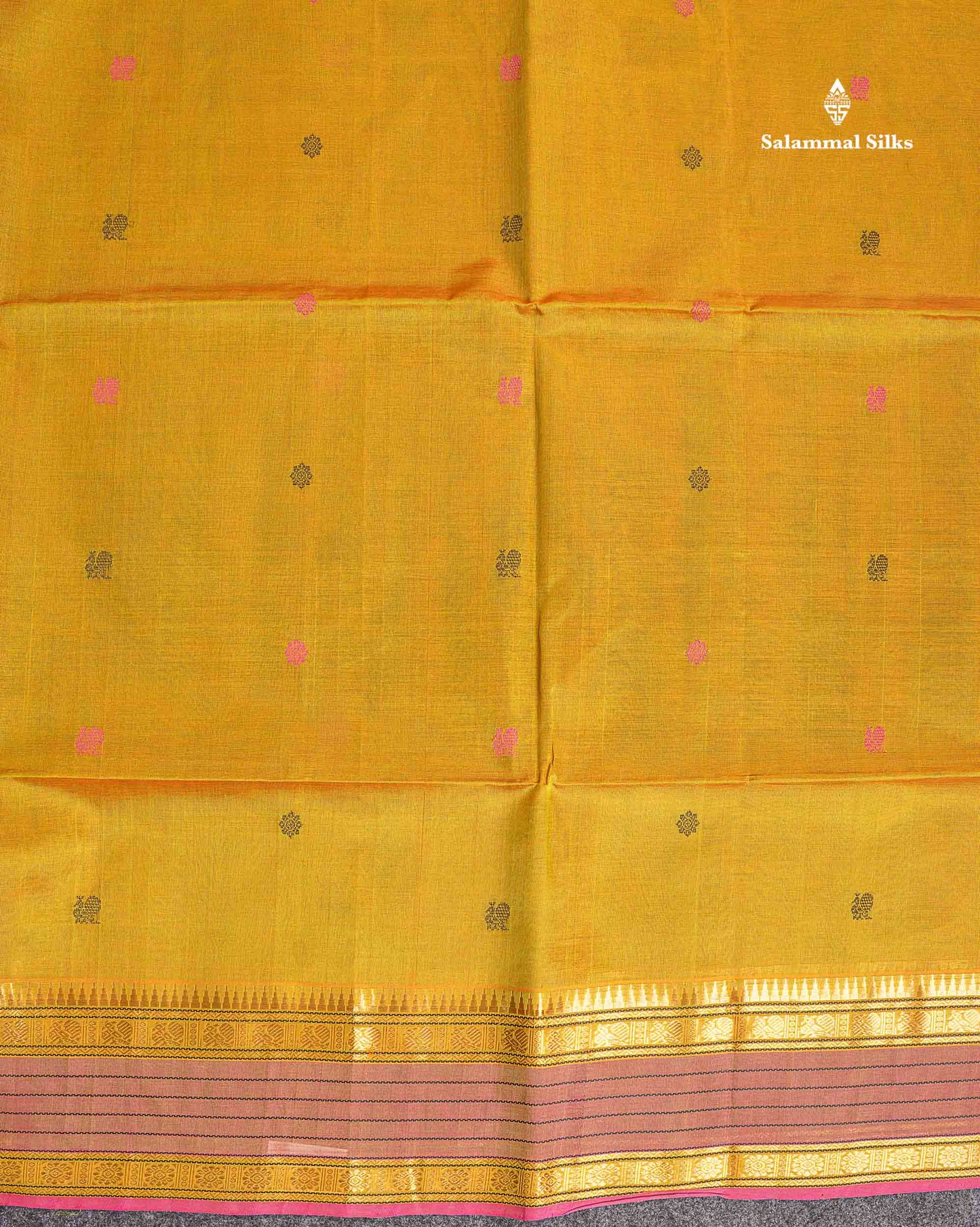 Pure Silk Cotton Saree - Pink Colour Body Thread Butta & Dark Purple Traditional Border