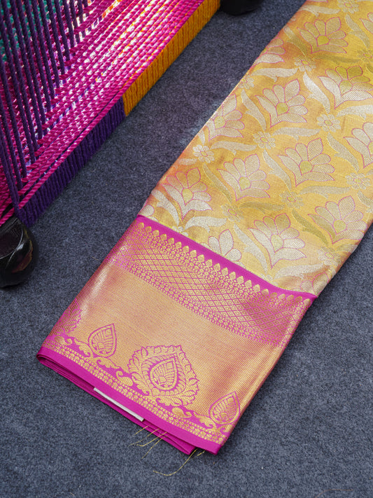 Semi Silk Pattu Pavadai ( Gold Colour Tissue ) With Tissue Blouse 27"