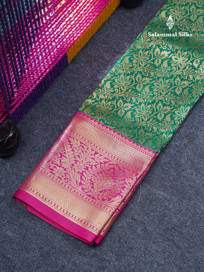 Semi Silk Pattu Pavadai (Bottle Green)with Pink colour Blouse 27"