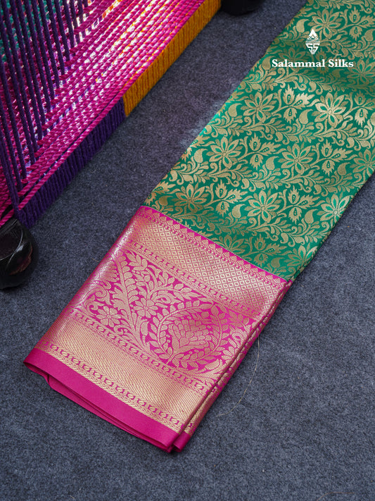 Semi Silk Pattu Pavadai (Bottle Green)with Pink colour Blouse 27"