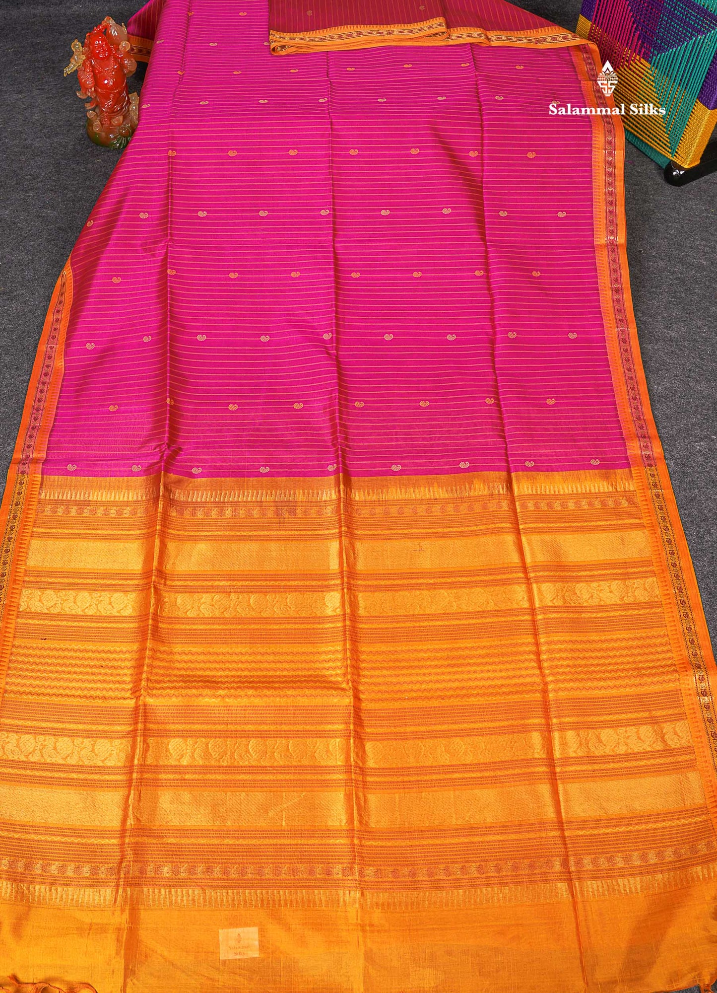 Pure Silk Cotton Saree - Magenta Pink Colour Body Thread Butta With Traditional Border