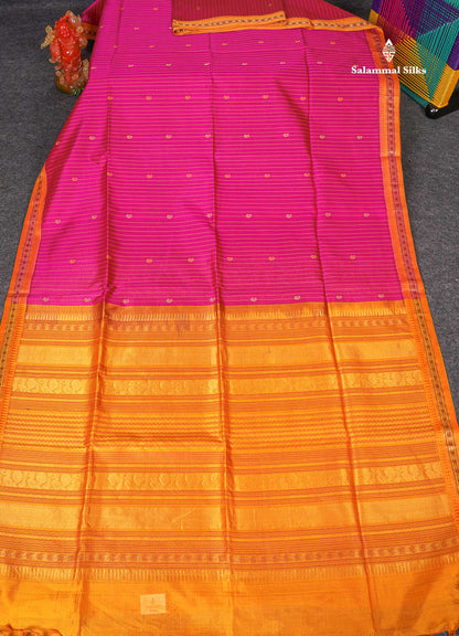 Pure Silk Cotton Saree - Magenta Pink Colour Body Thread Butta With Traditional Border