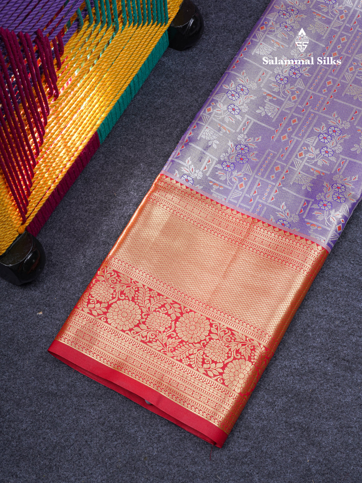 Semi Silk Pattu Pavadai Tissue ( Violet ) With Contrast Chilly Red Blouse 47"