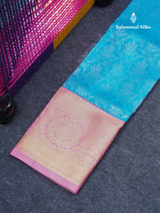 Semi Silk Pattu Pavadai ( Sky Blue ) With Baby Pink Blouse 27"