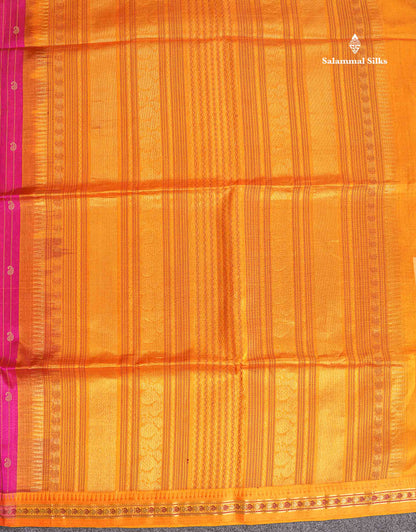 Pure Silk Cotton Saree - Magenta Pink Colour Body Thread Butta With Traditional Border