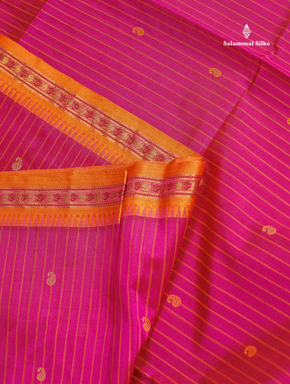 Pure Silk Cotton Saree - Magenta Pink Colour Body Thread Butta With Traditional Border