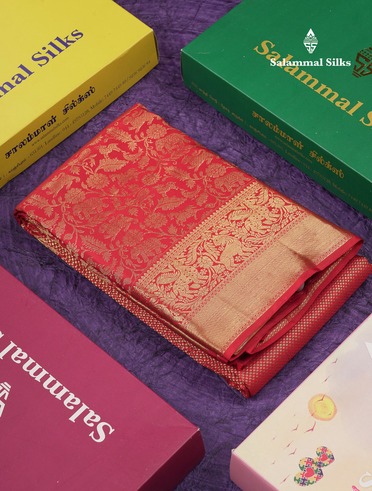 Beautiful Redish Maroon Vanasingaram Bridal Pure Kanjiivaram Silk Saree With Traditional Border