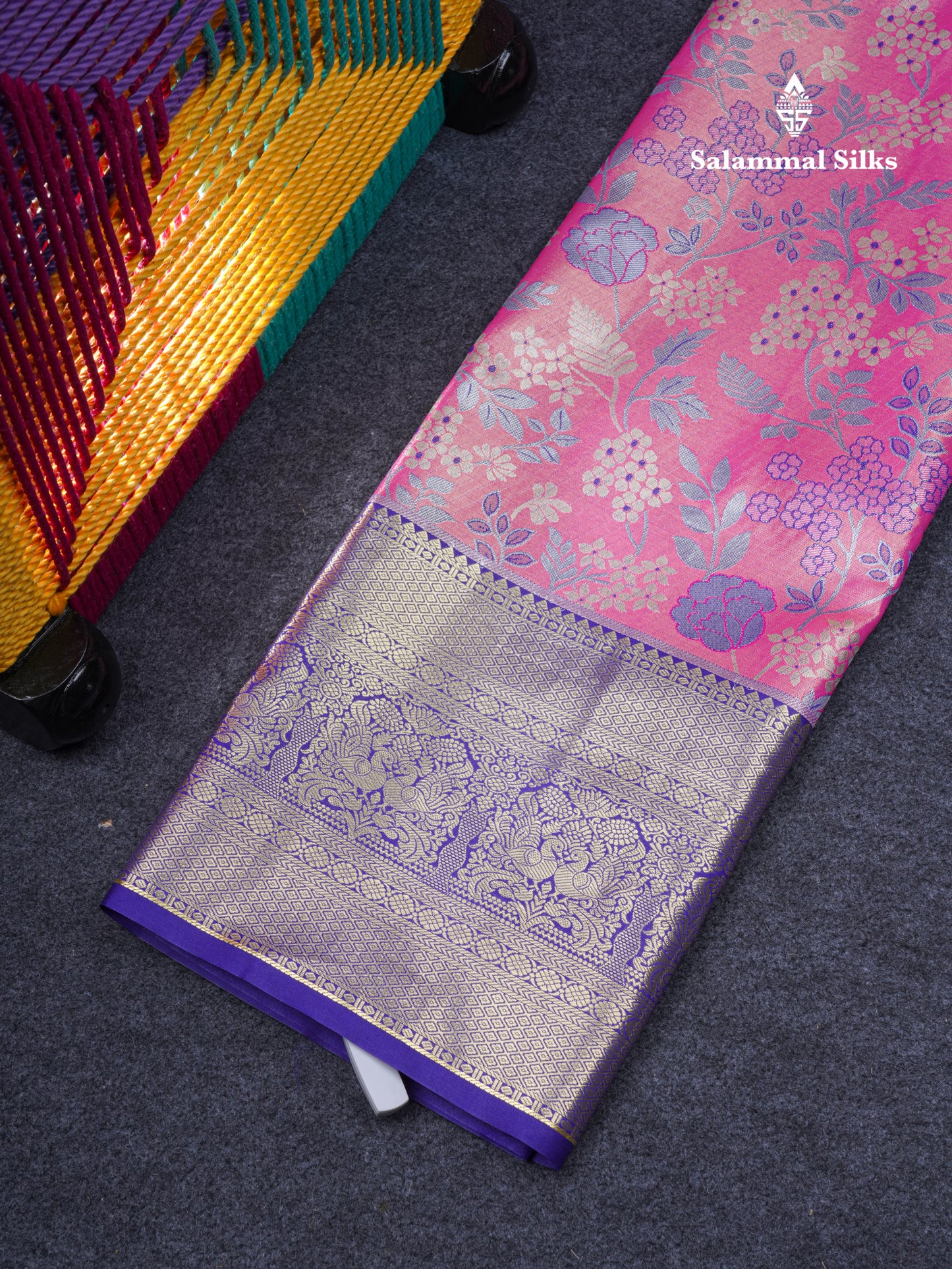 Semi Silk Pattu Pavadai Tissue ( Pink ) with Violet Blouse 27"