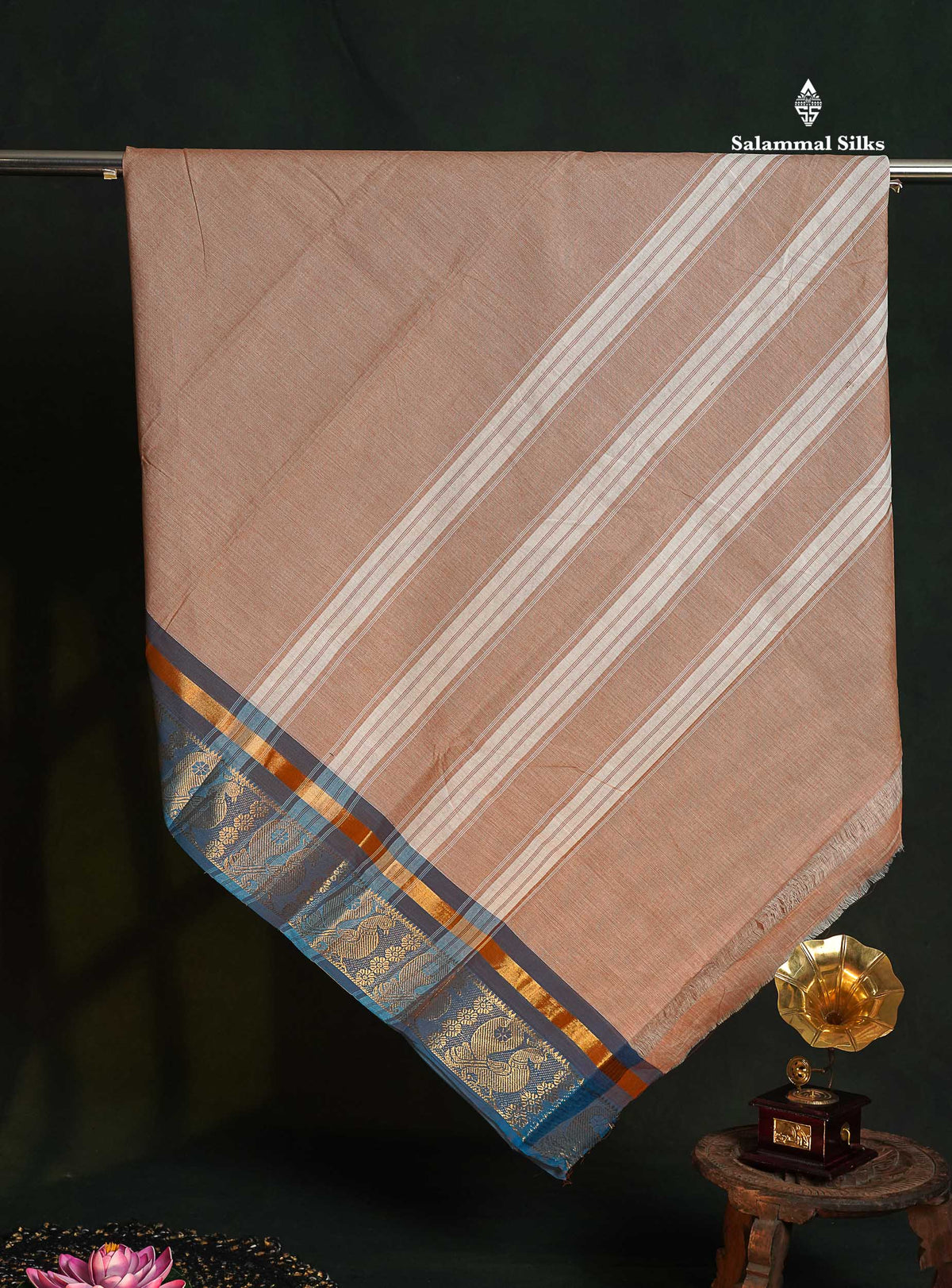 Chettinad Pure Cotton Saree - Light Pista Green Colour Body Plain With Light Blue Border