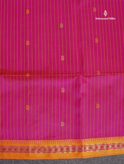 Pure Silk Cotton Saree - Peacock Green Colour Body Vertical Line With Thread Butta & Red Blouse
