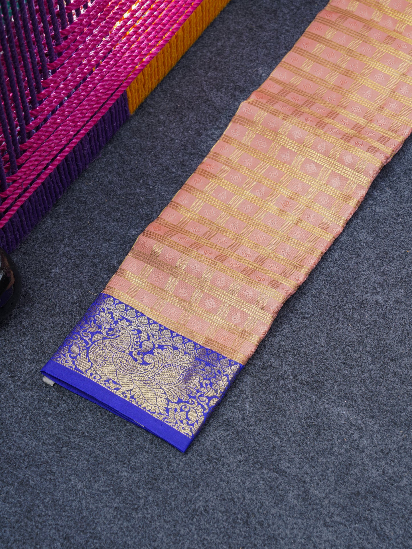 Pure Silk Pattu Pavadai (Peach) With Violet Blouse 19.3"