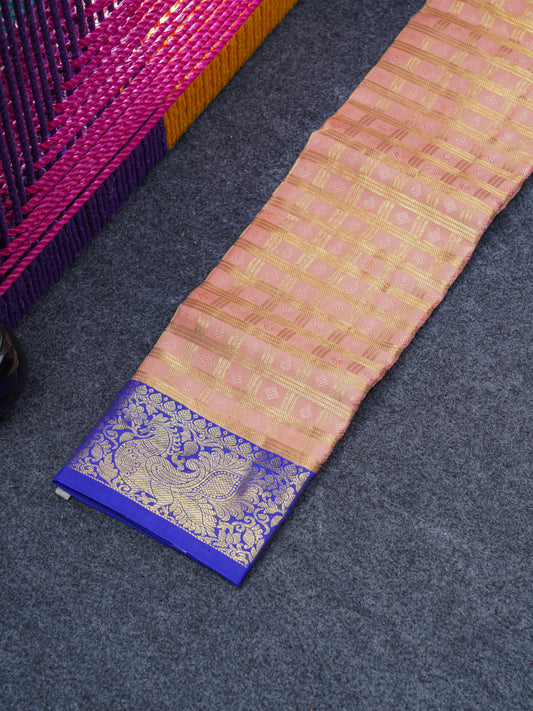 Pure Silk Pattu Pavadai (Peach) With Violet Blouse 19.3"