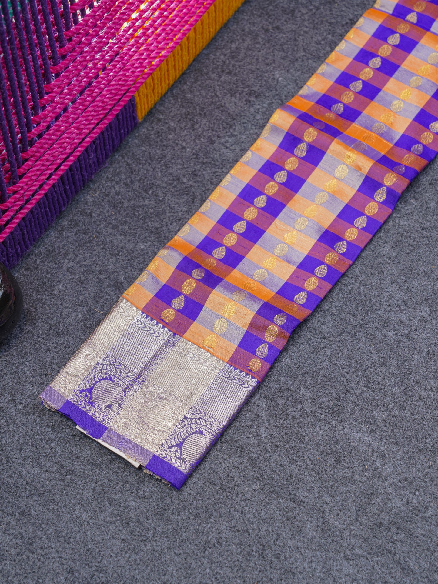 Pure Silk Pattu Pavadai (Multi Colour Checks) With  Blue Blouse 18"