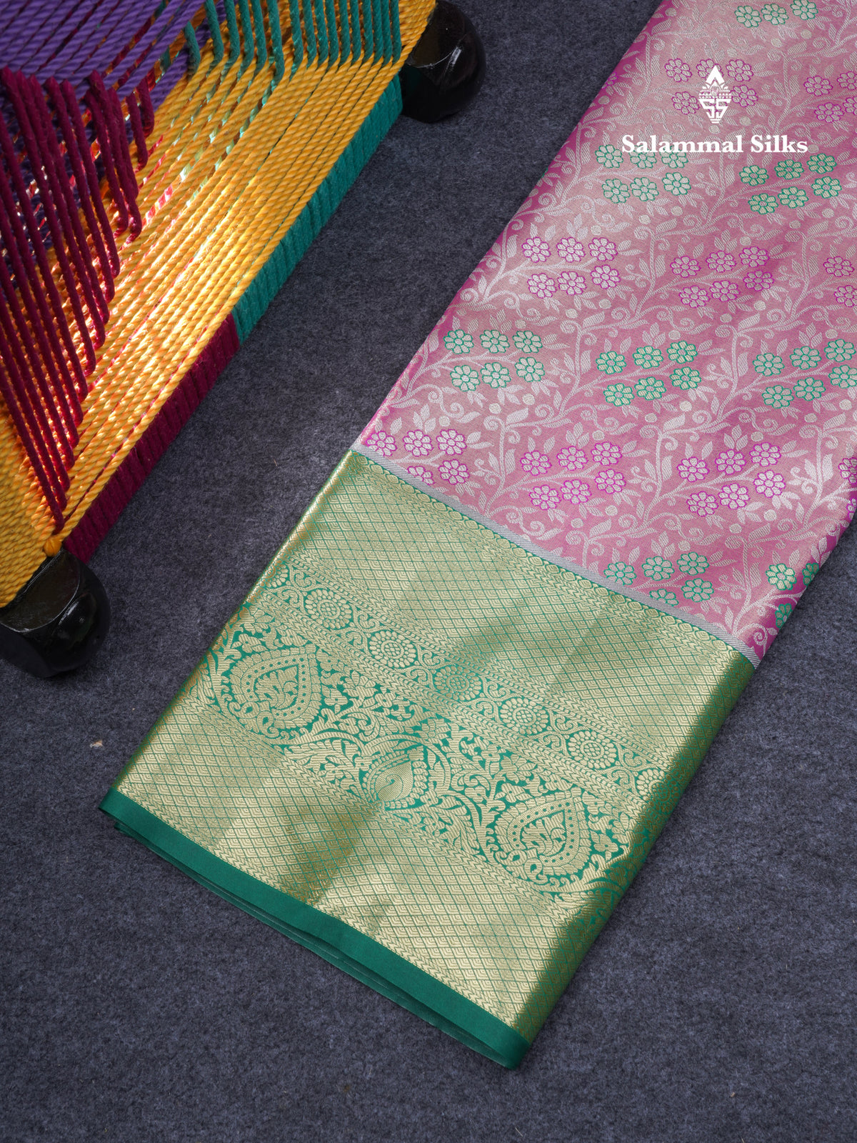 Semi Silk Pattu Pavadai Tissue ( Light Violet ) With Contrast Saffire Green Blouse 46"