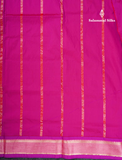 11 Yards Plain Semi Silk Saree Mango Yellow with Contrast Purple Border