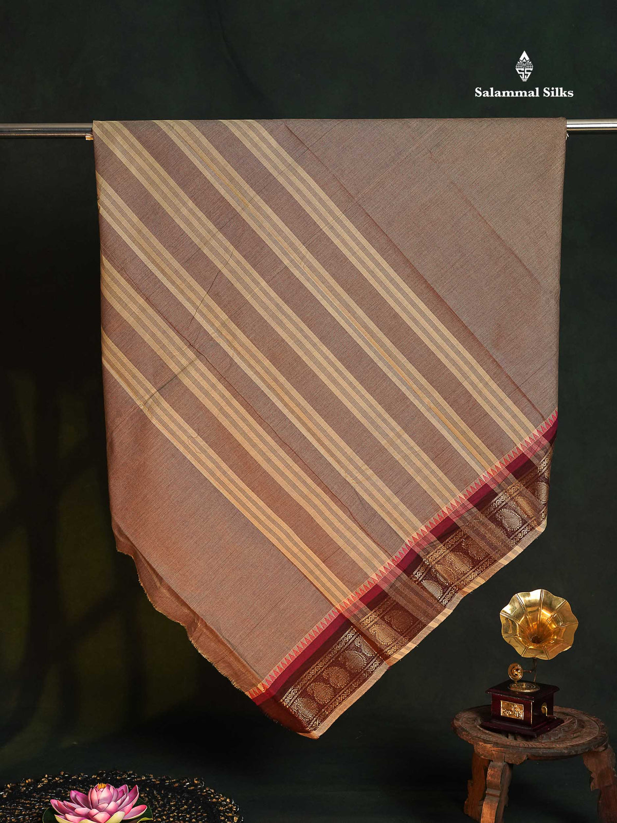 Chettinad Pure Cotton Saree - Navy Blue Colour Body Plain With Bottle Green Border